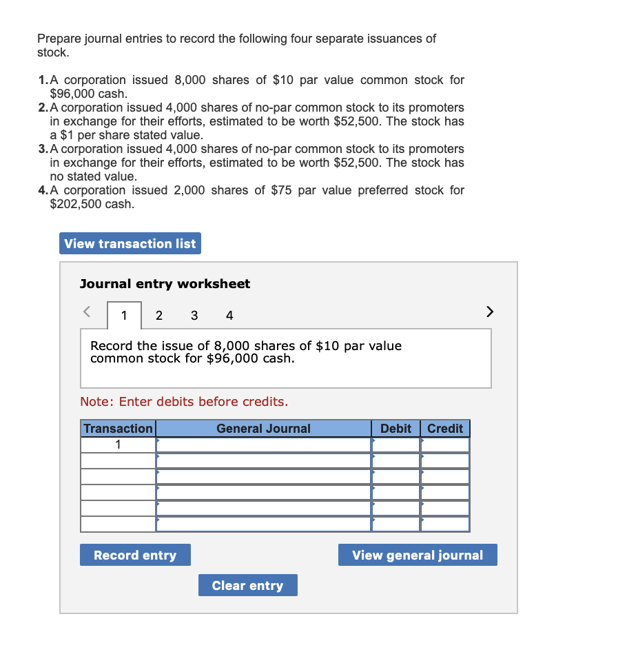 Solved Prepare Journal Entries To Record The Following Four | Chegg.com