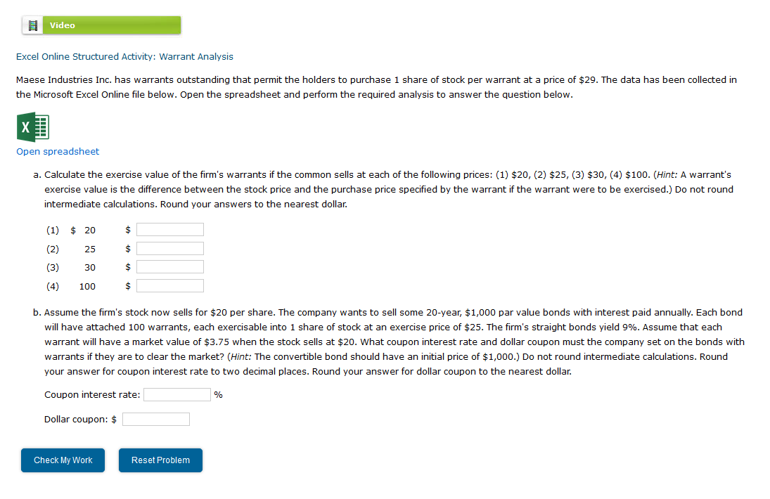 Excel Online Structured Activity Warrant Analysis