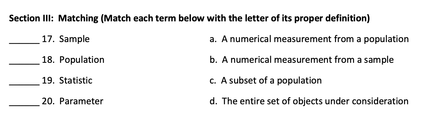 Solved Section III: Matching (Match each term below with the | Chegg.com