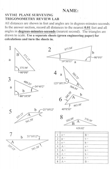 Solved NAME: SVT102 PLANE SURVEYING TRIGONOMETRY REVIEW LAB | Chegg.com