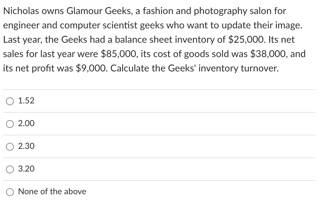 Solved Nicholas owns Glamour Geeks, a fashion and | Chegg.com