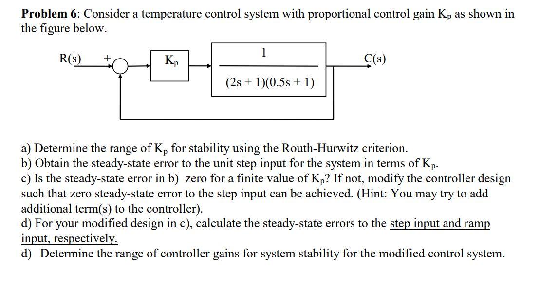 Solved Problem 6: Consider a temperature control system with | Chegg.com