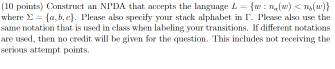 Solved (10 points) Construct an NPDA that accepts the | Chegg.com