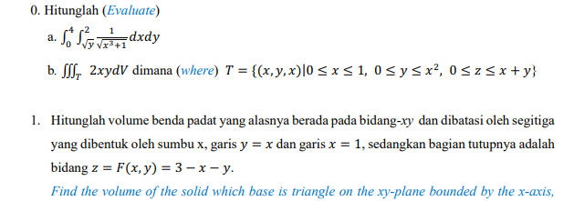 Solved 1 a. 0. Hitunglah (Evaluate) - So la venta dxdy b. | Chegg.com