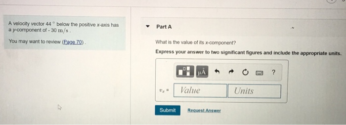 Solved A velocity vector 44° below the positive x-axis has a | Chegg.com