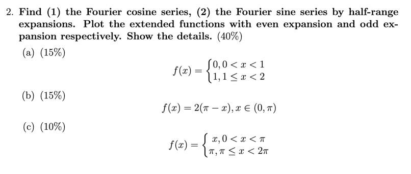 Solved 2 Find 1 The Fourier Cosine Series 2 The