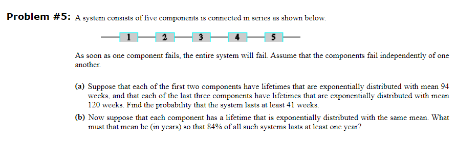 Solved Problem #5: A system consists of five components is | Chegg.com