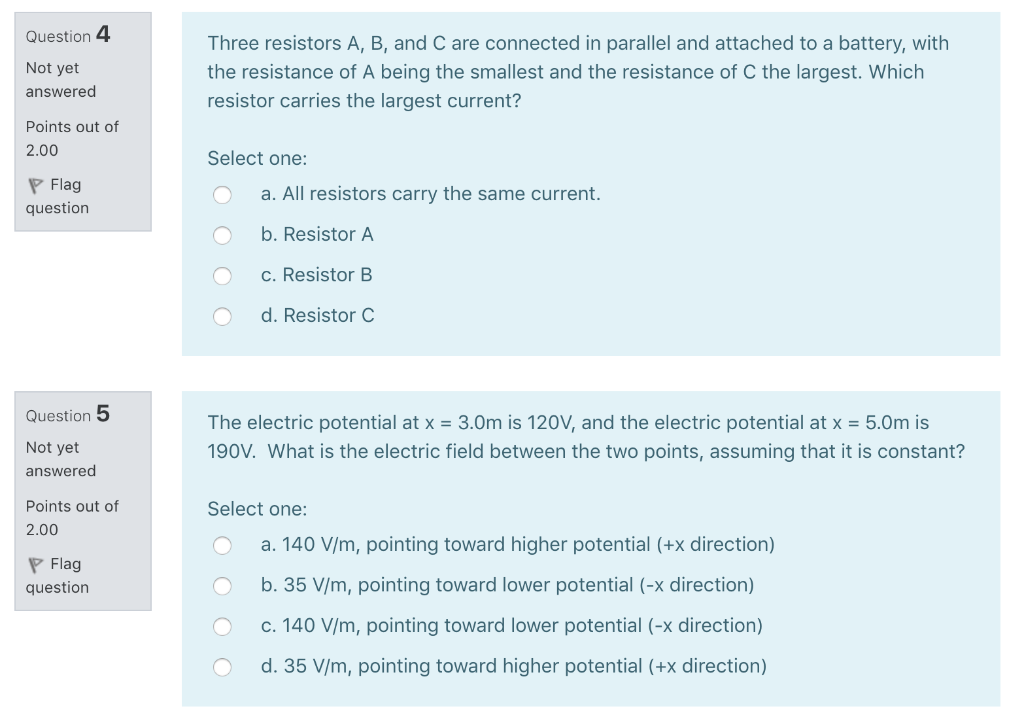 Solved Question 4 Not yet answered Three resistors A, B, and | Chegg.com