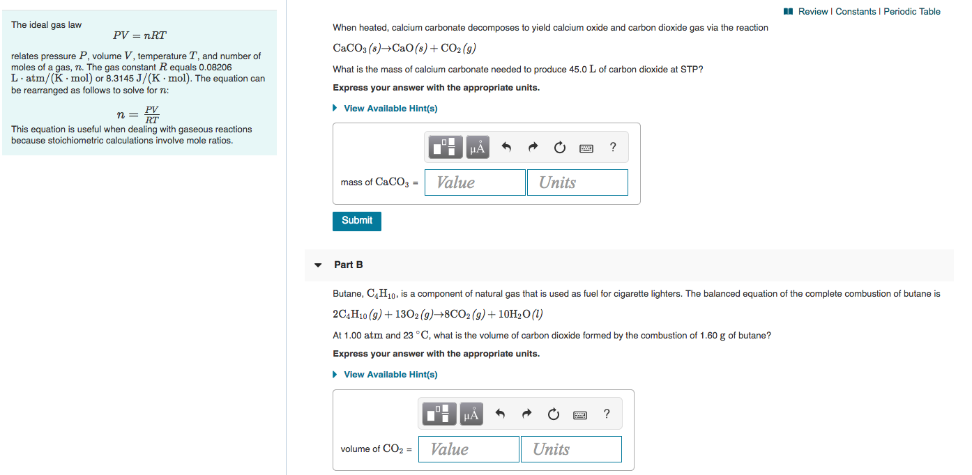Solved Review Constants Periodic Table The Ideal Gas Law Chegg Com
