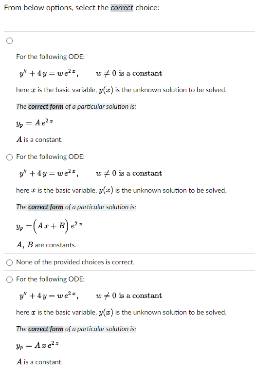 Solved From below options, select the correct choice:For the | Chegg.com
