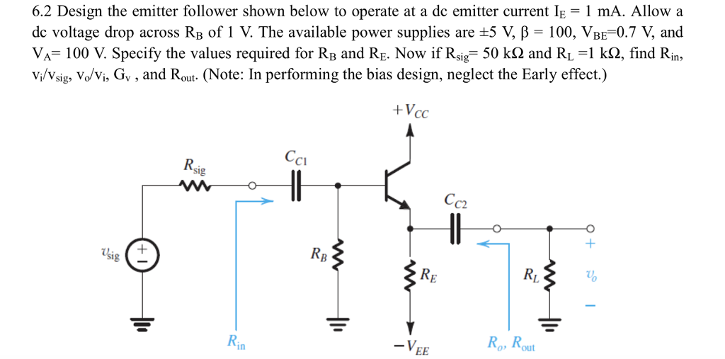 Solved 6.2 Design the emitter follower shown below to | Chegg.com