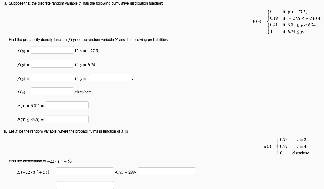 Solved a. Suppose that the discrete random variable Y has | Chegg.com