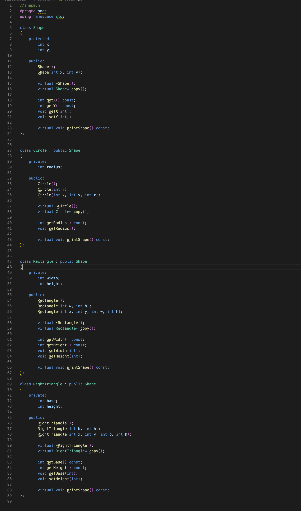 Solved Write a c++ program of shape list, What you need to | Chegg.com