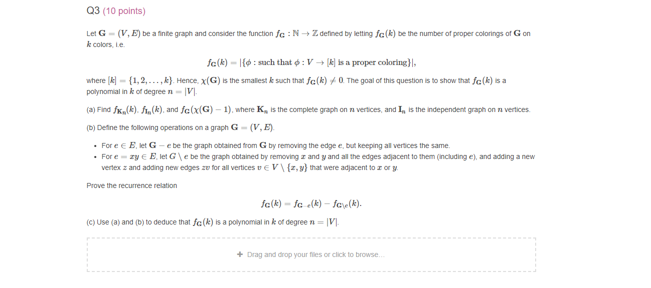 Solved Q3 10 Points Let G V E Be A Finite Graph An Chegg Com