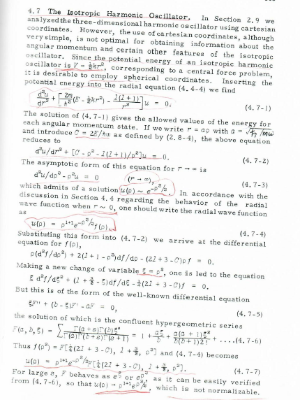 4.7 The Isotropic Harmonic Oscillator. In Section \( 2.9 \) we analyzed the three-dimensional harmonic os cillator using cart