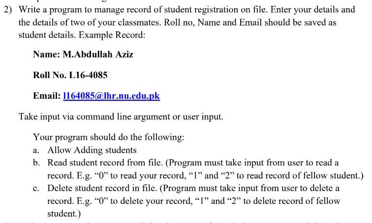 Solved 2) Write a program to manage record of student | Chegg.com