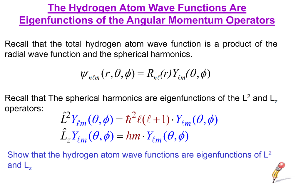 Solved The Hydrogen Atom Wave Functions Are Eigenfunctions