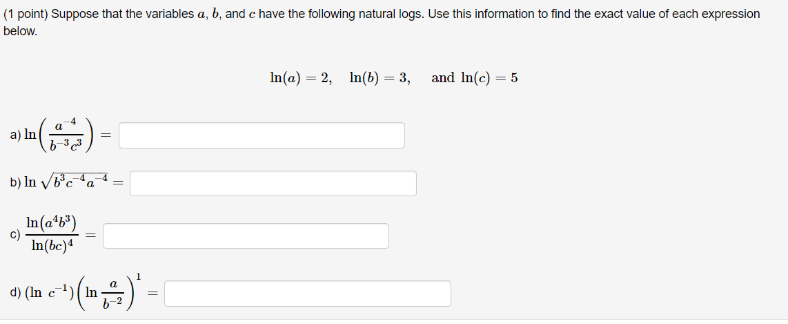 Solved (1 Point) Suppose That The Variables A, B, And C Have | Chegg.com