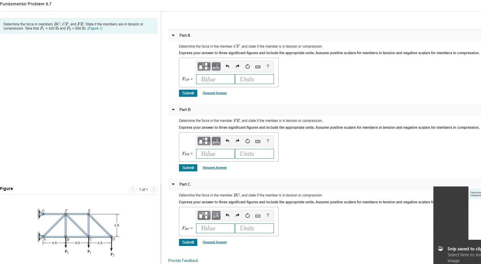 Solved Fundamental Problem 6.7 Determine the force in | Chegg.com