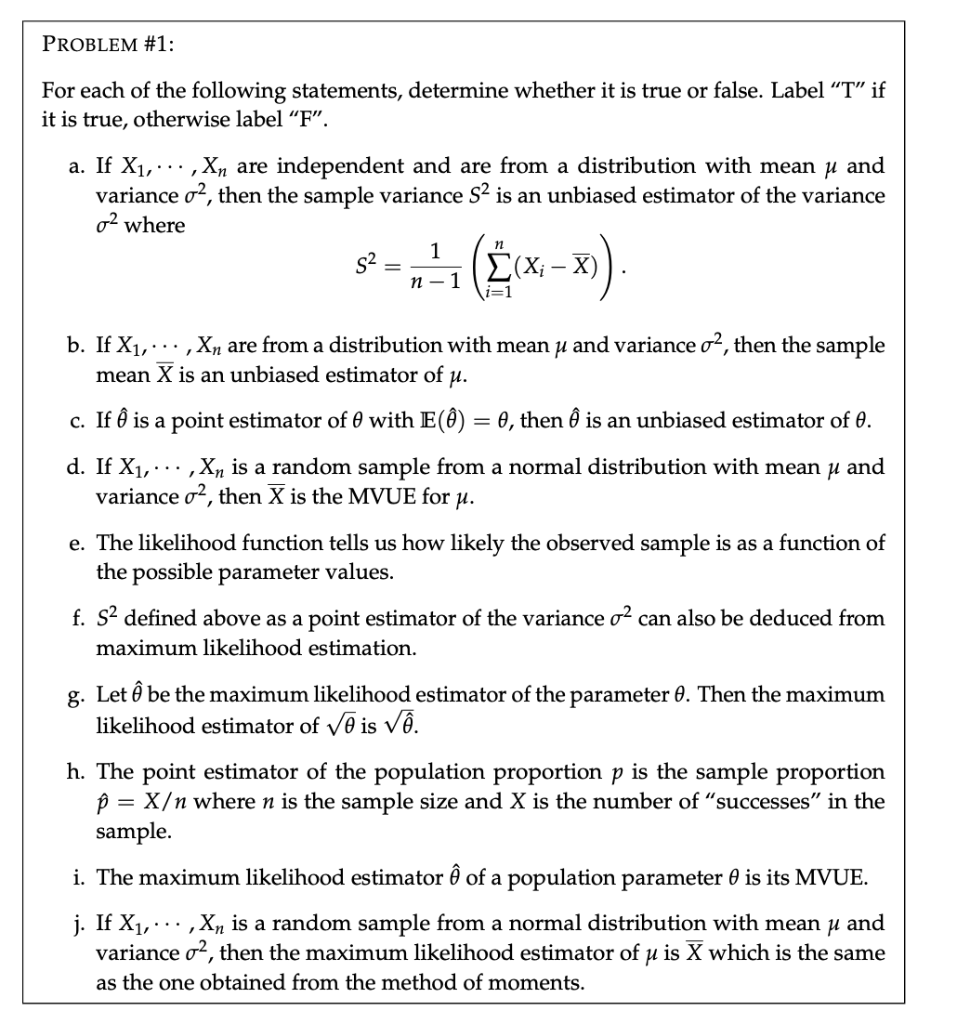 Solved Problem 1 For Each Of The Following Statements Chegg Com