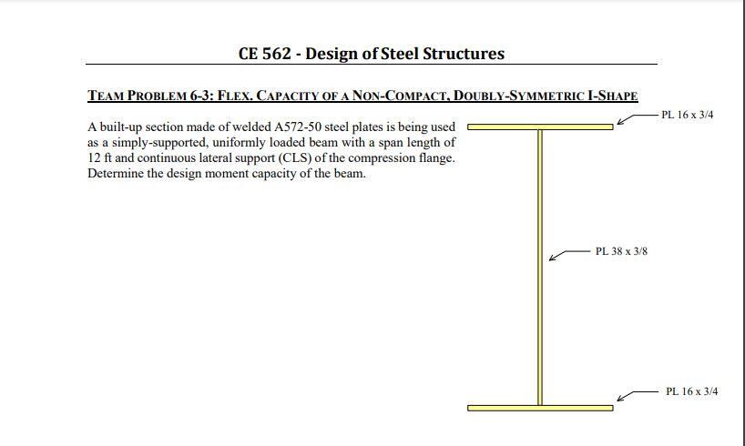 Solved CE 562 - Design of Steel Structures PL 16 x 3/4 TEAM | Chegg.com