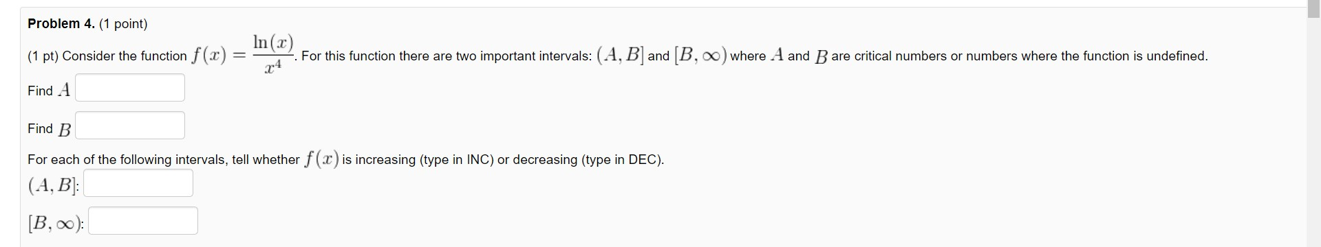 Solved Problem 4. (1 point) (1 pt) Consider the function f | Chegg.com