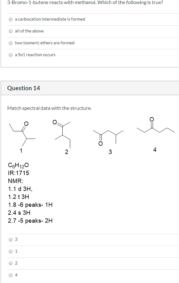 Solved 3 bromo 1 butene reacts with methanol which of the chegg