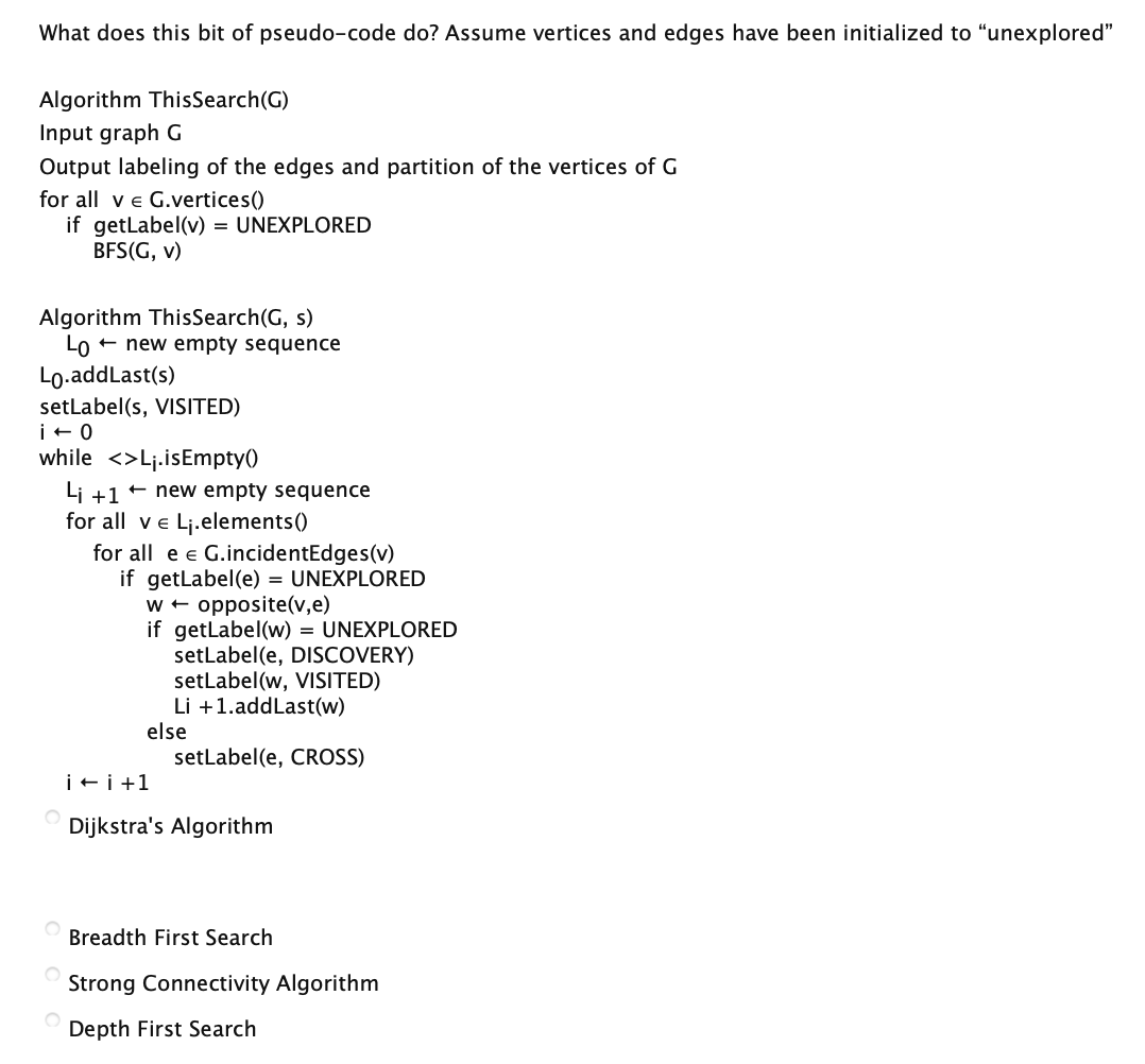 Solved What does this bit of pseudo-code do? Assume vertices | Chegg.com