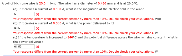 Solved A coil of Nichrome wire is 20.0 m long. The wire has | Chegg.com