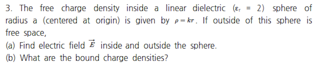 Solved 3. The free charge density inside a linear dielectric | Chegg.com