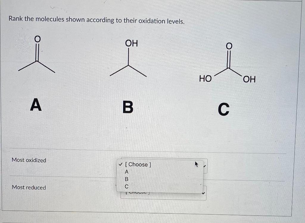 Solved Rank the molecules shown according to their oxidation | Chegg.com