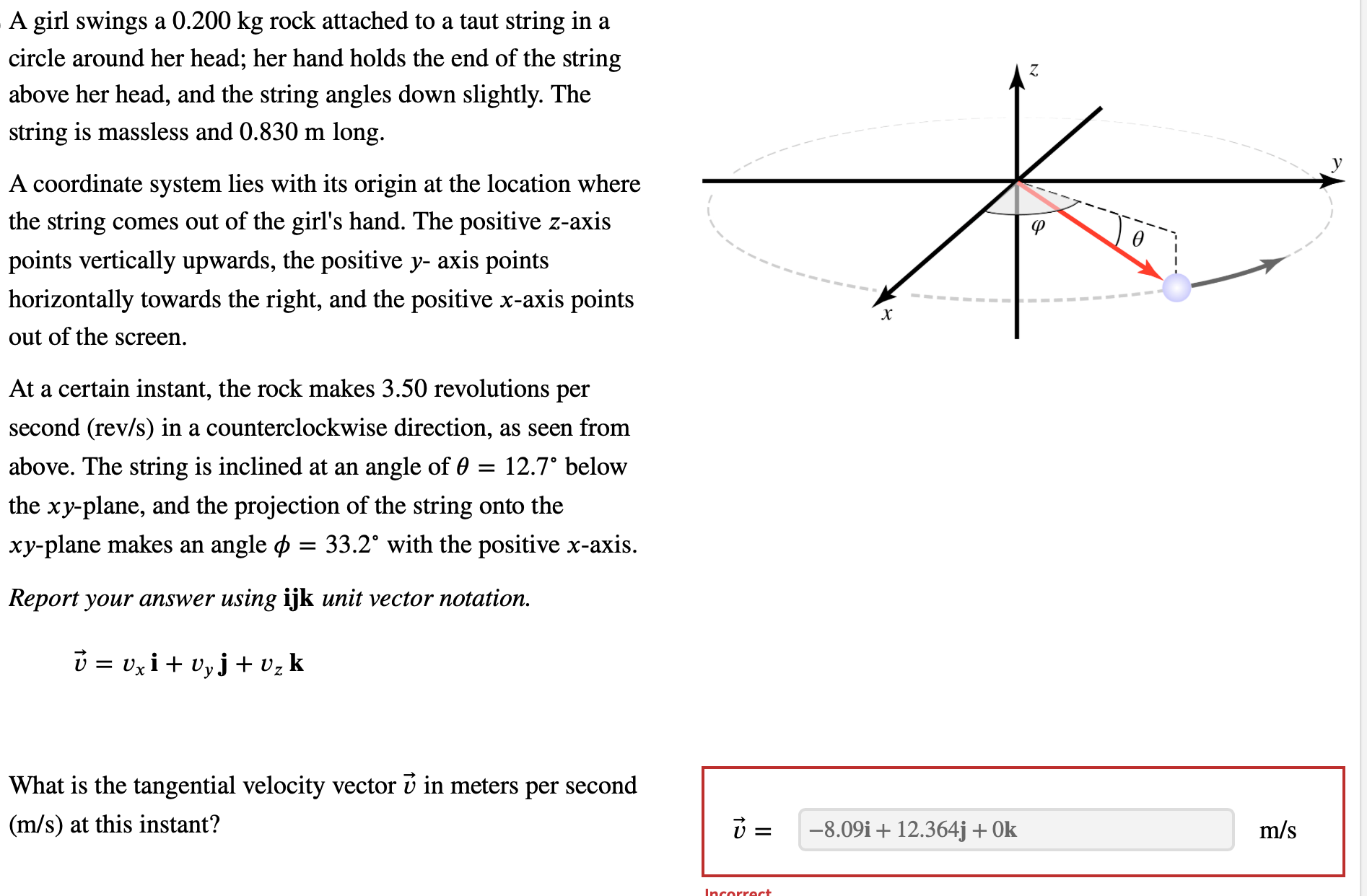 Solved A girl swings a 0.200 kg rock attached to a taut | Chegg.com