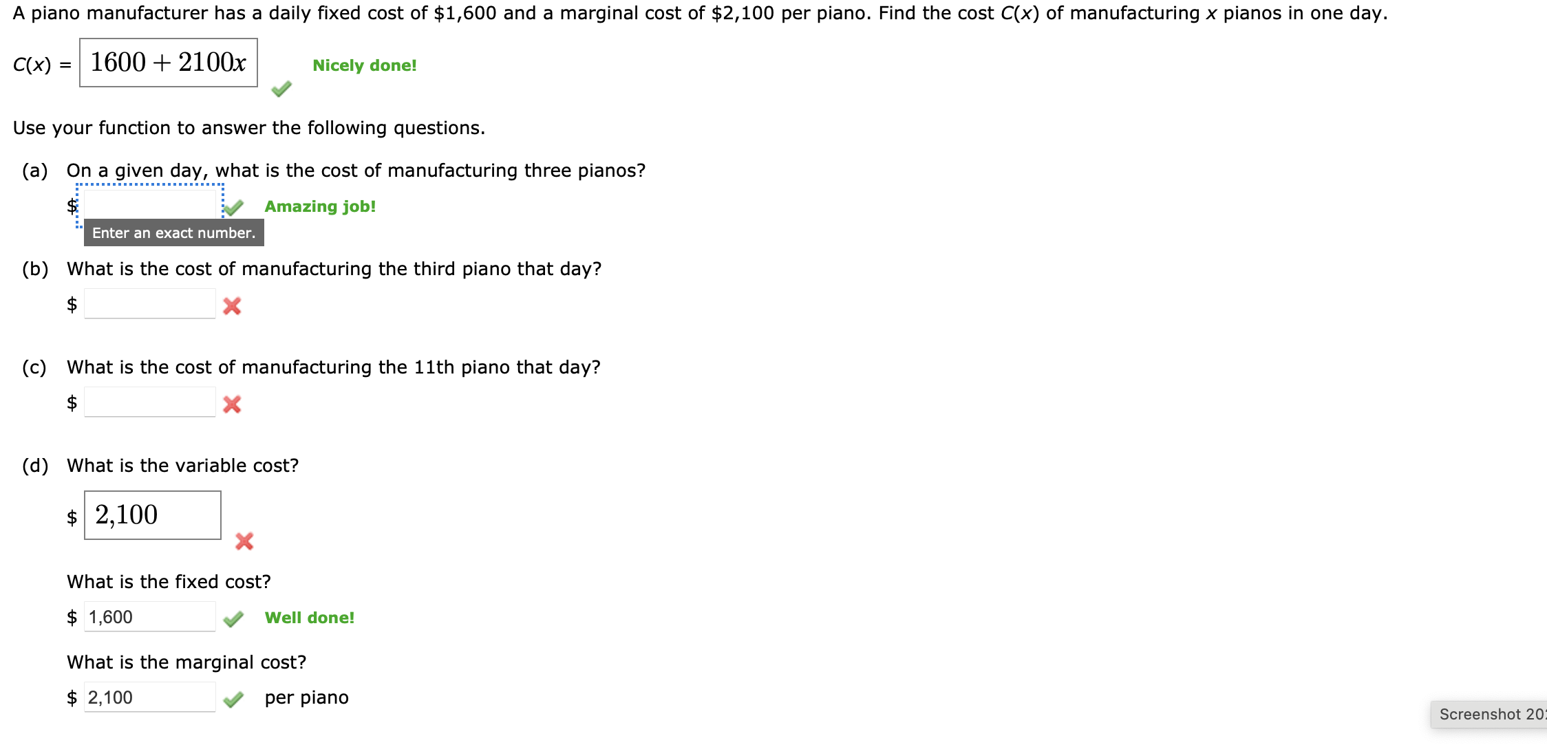 Solved A piano manufacturer has a daily fixed cost of $1,600 | Chegg.com