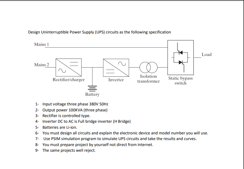 Solved Design Uninterruptible Power Supply (UPS) circuits as | Chegg.com