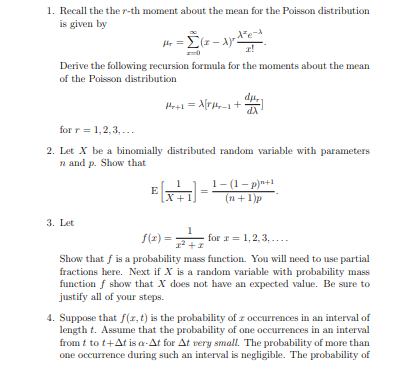 1 Recall The Ther Th Moment About The Mean For The Chegg Com