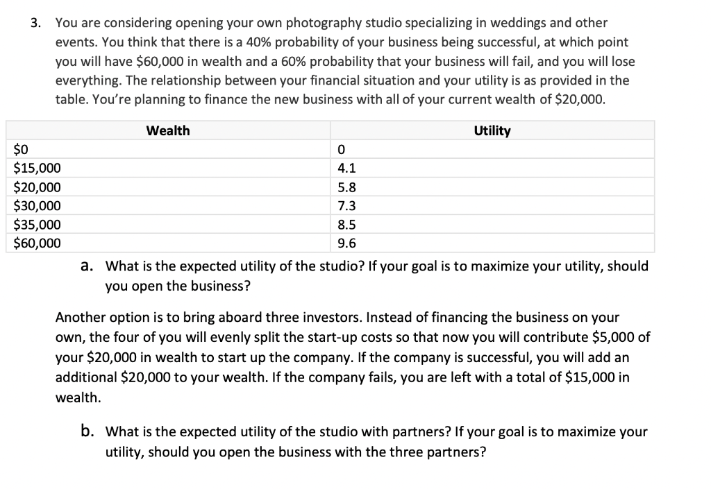 Solved 3. You are considering opening your own photography | Chegg.com