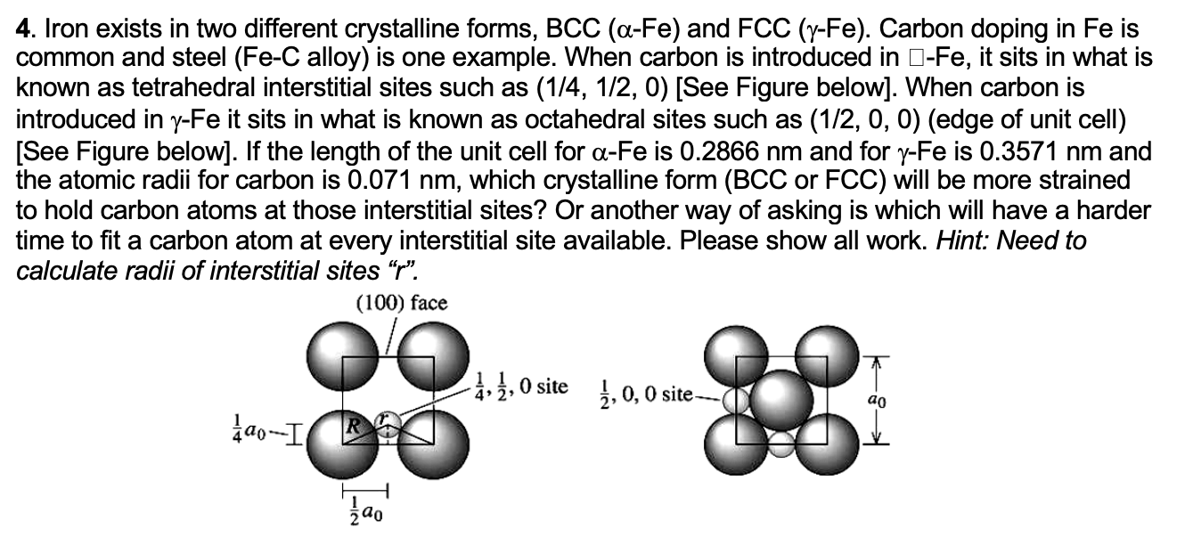 Iron exists in two different crystalline forms, BCC | Chegg.com