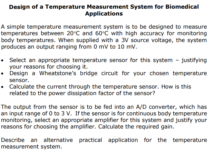 Design Of A Temperature Measurement System For | Chegg.com