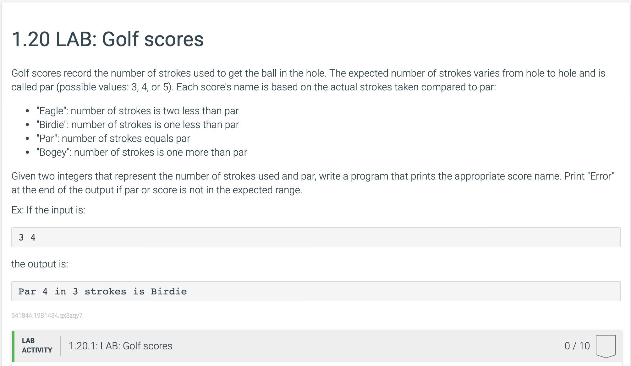 Par Numbers Solved 1.20 LAB: Golf scores In JAVAGolf scores record the | Chegg.com