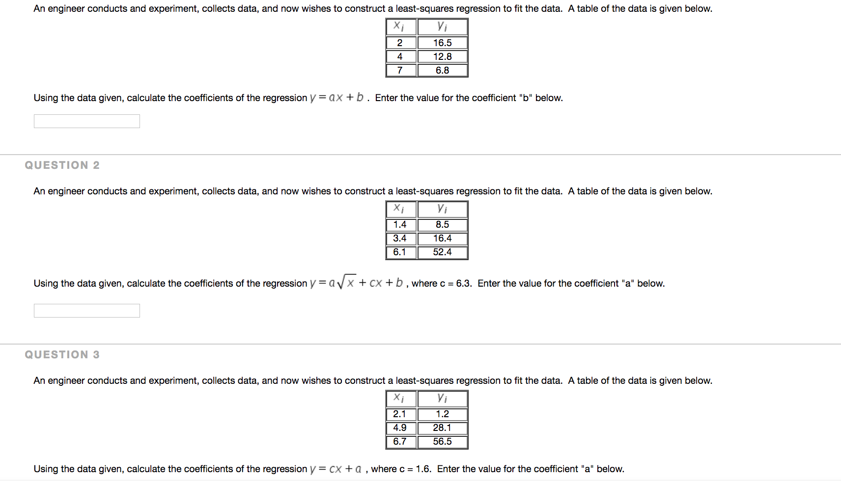 Solved An engineer conducts and experiment, collects data, | Chegg.com