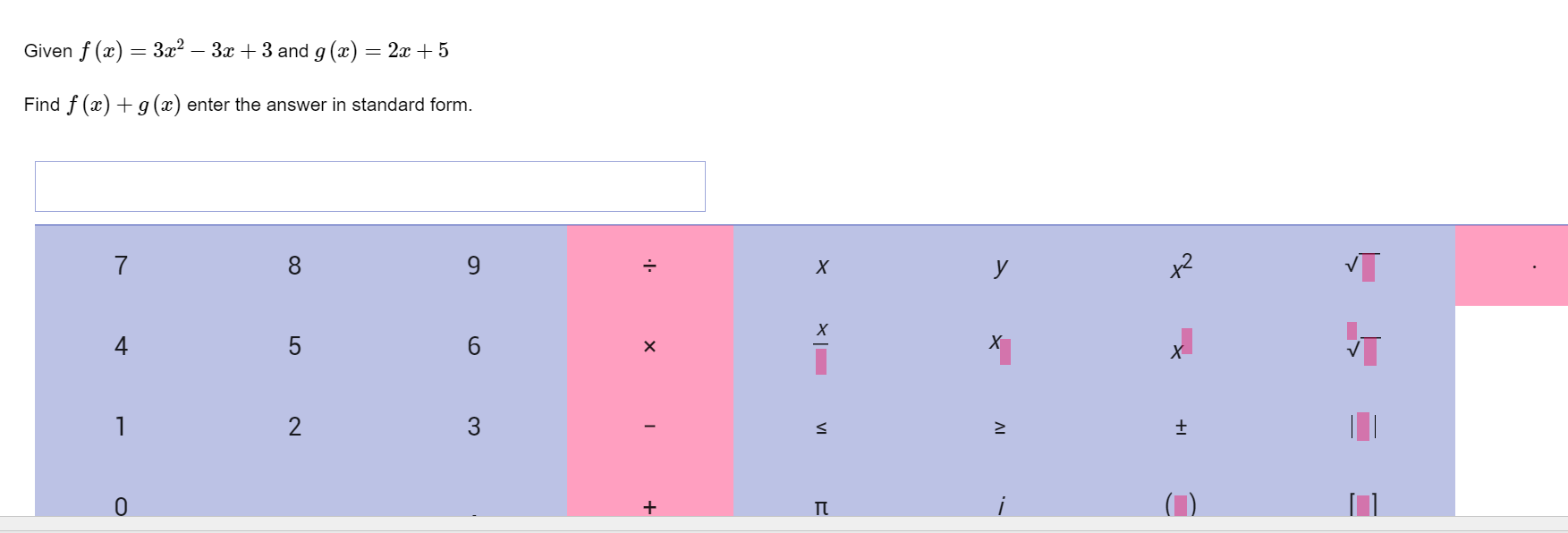 Solved Given f (x) = 3x2 – 3x + 3 and g(x) = 2x + 5 — Find f | Chegg.com