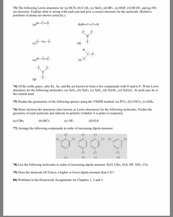 Solved 73) The Following Lewis Structures For (a) HCN, (b) | Chegg.com