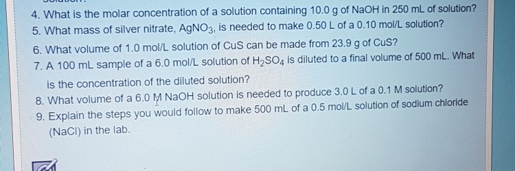 Solved 4. What is the molar concentration of a solution | Chegg.com