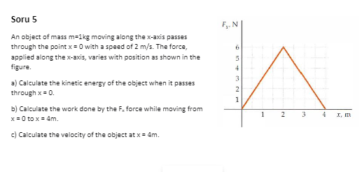 Solved Soru 5 F.N An object of mass m=1kg moving along the | Chegg.com