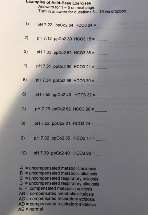 Solved Examples of Acid-Base Exercises Answers for 1-5 on | Chegg.com