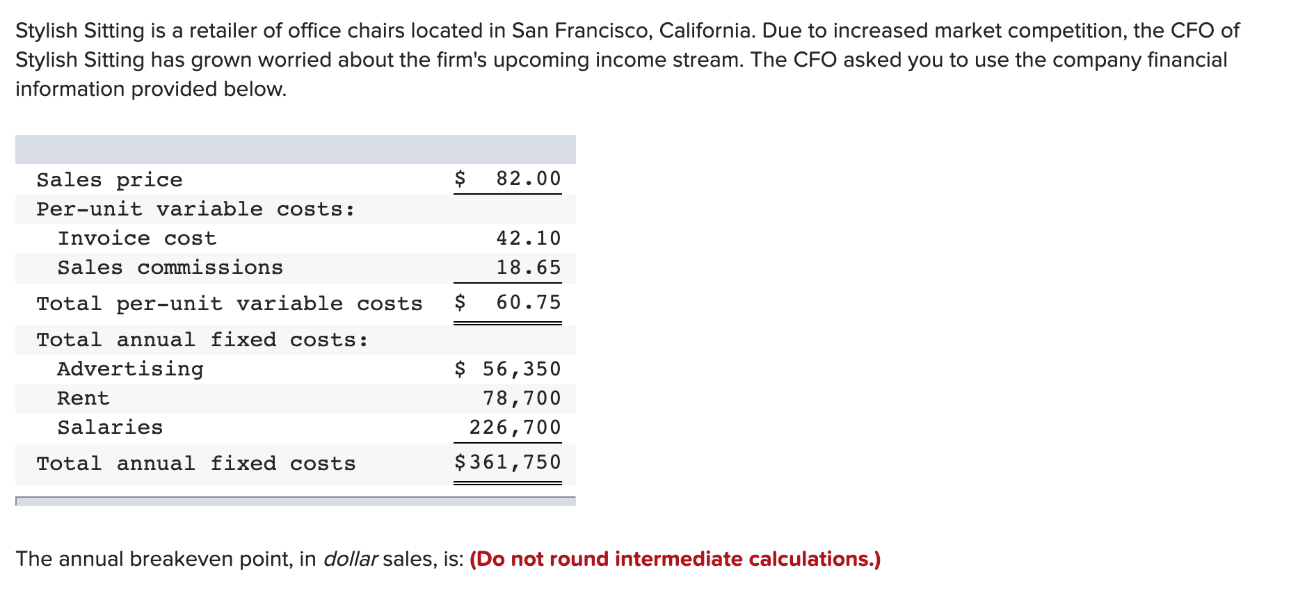 Solved Stylish Sitting is a retailer of office chairs