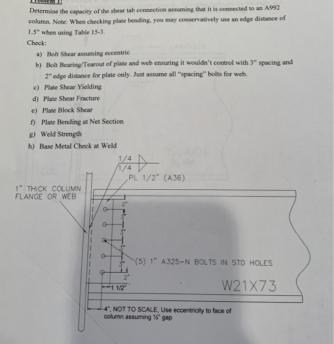 Determine the capacity of the shear tab connection