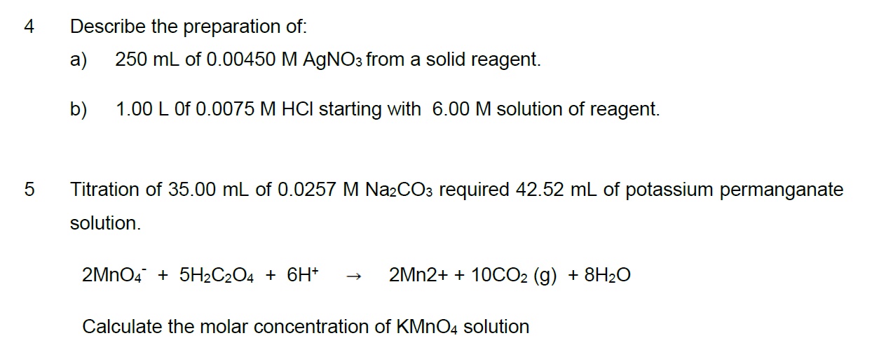 Solved 4 Describe the preparation of: a) 250 mL of | Chegg.com