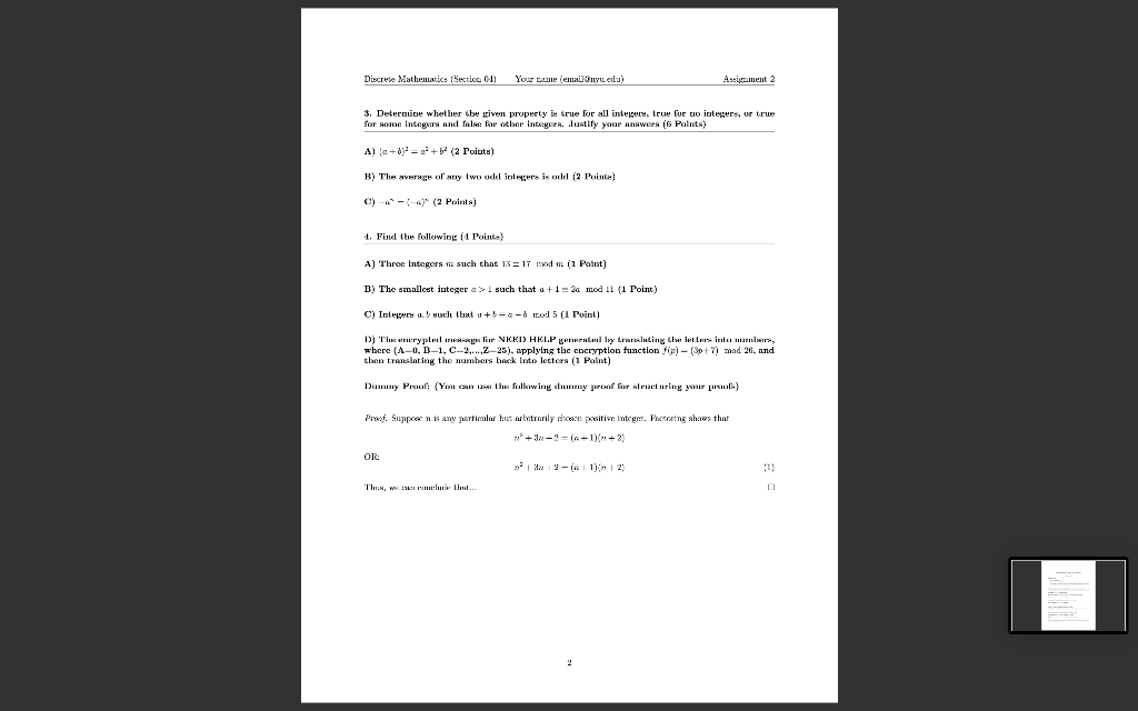 Solved Discrete Mathematics Section 011 Your Name | Chegg.com