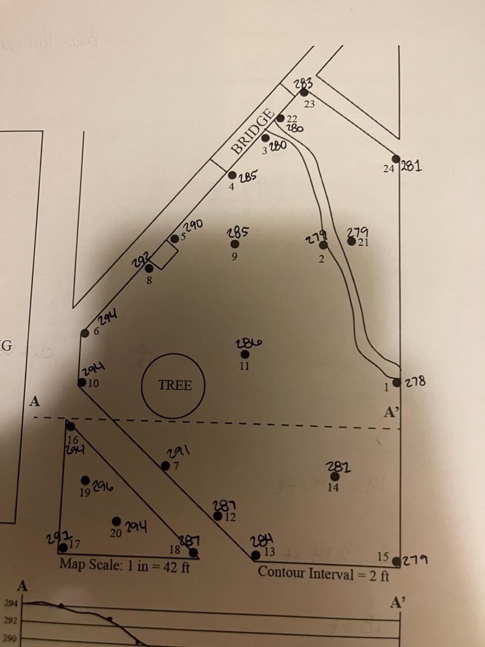 Solved need help drawing contour lines on this map | Chegg.com